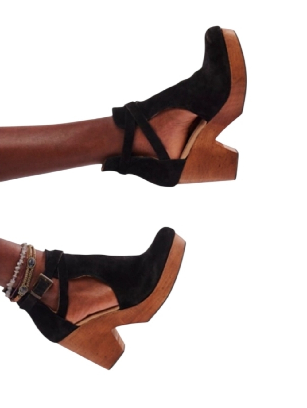 Free People Cedar Black Suede Clog Criscross Clog Platform Sandals - Picture 2 of 14